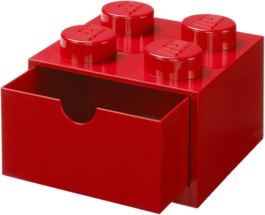 Подставка канцелярская LEGO Brick 4, контейнер-кубик с ящиком для детей, красный