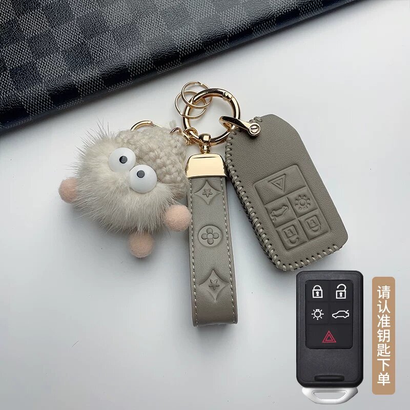 Чехол для ключа Volvo, стиль D, 5-кнопочный вставной дизайн, цвет слоновая серая, включает браслет и эксплозивный узор
