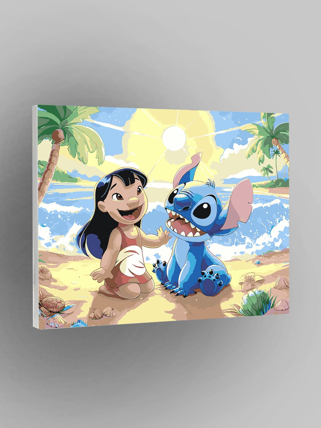 Картина по номерам "Лило и Стич на берегу", мультфильмы, 40×50 см, раскраска на холсте, набор для рисования