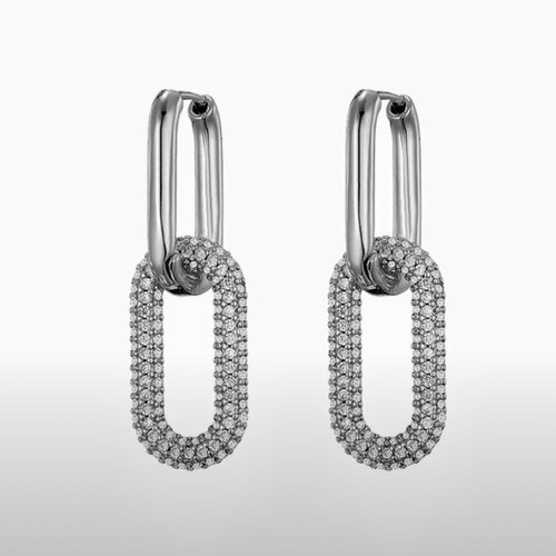 фото Серьги-трансформеры sorona, swarovski zirconia, циркон, фианит, размер 40 мм, серебристый