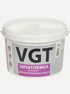 Изображение товара Шпатлевка VGT акриловая для внутренних работ 18 кг — универсальная готовая смесь для выравнивания стен и потолков