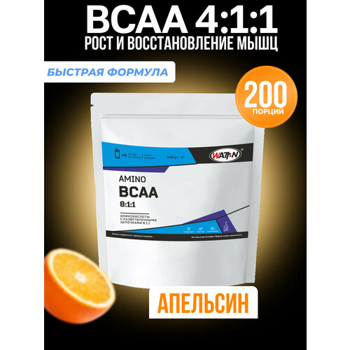 Аминокислоты WATT NUTRITION BCAA 4:1:1 быстрорастворимые, вкус Апельсин, 1кг.