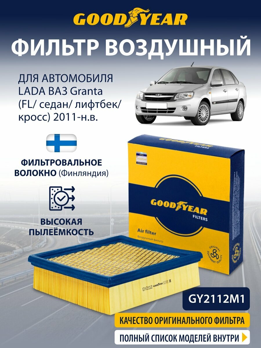 Воздушный фильтр автомобильный для LADA Granta (ВАЗ Лада Гранта фл 1.6 8 кл и 16 кл) 2011-н. в.