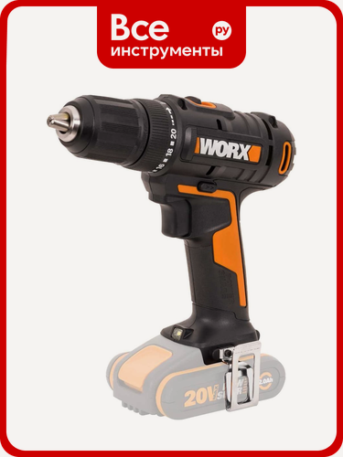 Изображение товара Аккумуляторная дрель-шуруповерт WORX 45Нм, 20В, без АКБ и ЗУ WX108.9