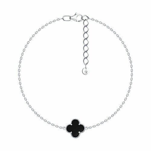 фото Браслет diamant online, серебро, 925 проба, родирование, оникс, длина 16 см., черный