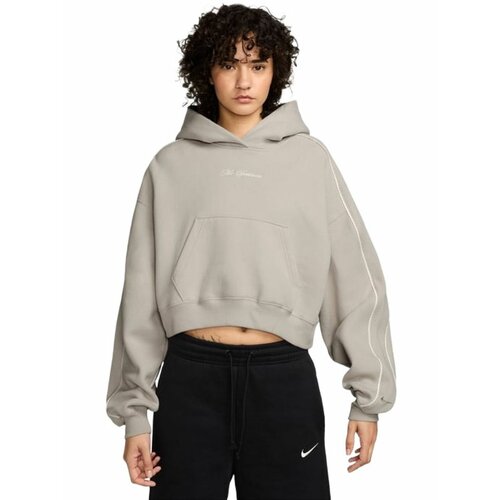 фото Худи спортивное nike studio fleece medium weight cropped pullover hoodie, размер l, , бежевый