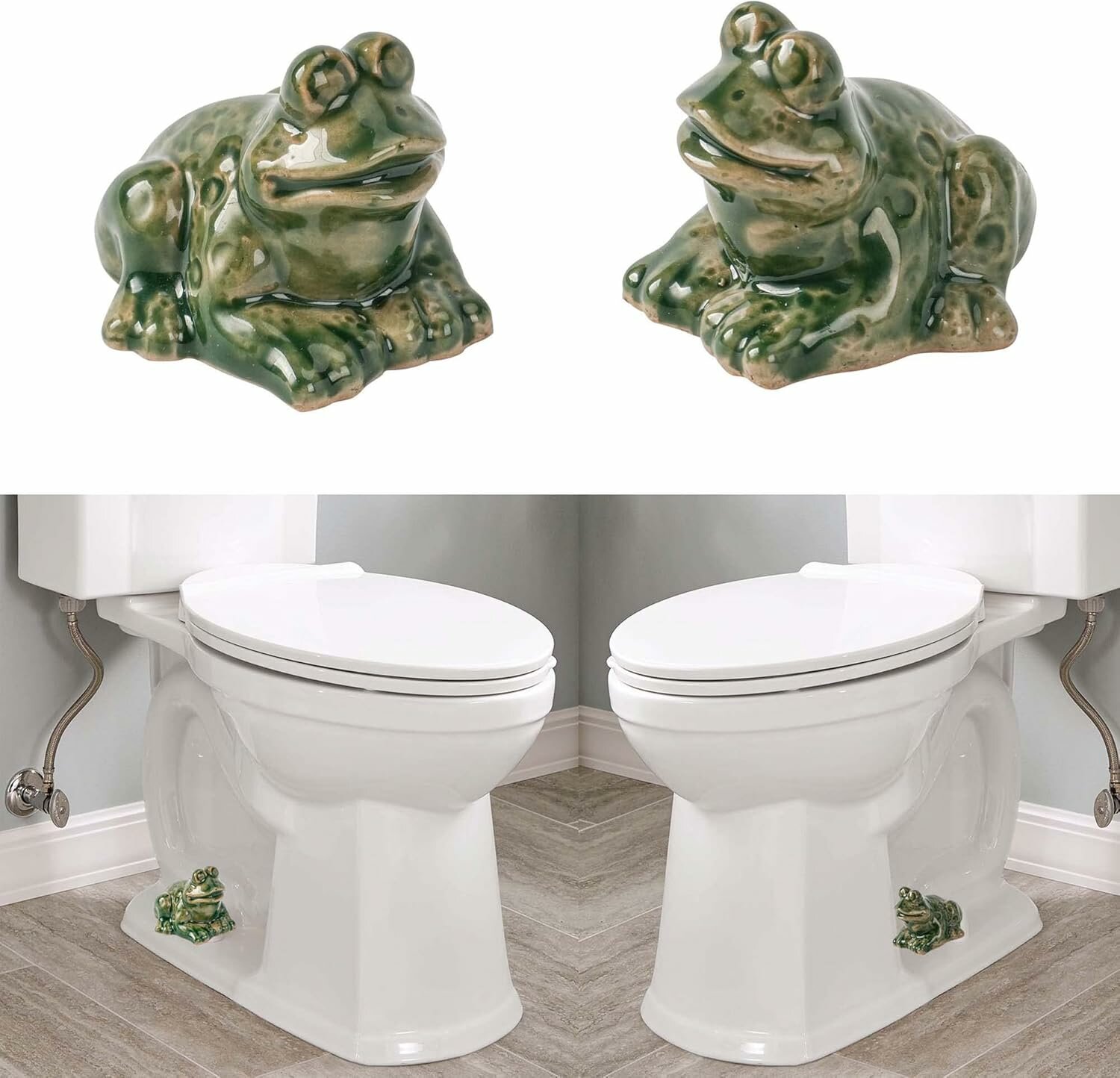 ZUNON Toilet Bolt Caps, Decorative Toilet Bolt Covers, Ceramic Cute Frog Covers Toilet Bolts Bathroom Decor Easy Installation Set of 2 (Green Fish)