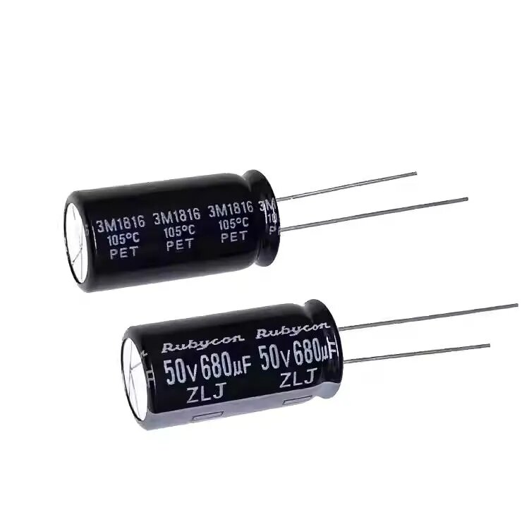 10 шт. 680мкФ 50В (680UF 50V 12,5x25мм) импортные алюминиевые электролитические конденсаторы Rubycon ZLJ, новые, с длительным сроком службы, высокочастотные.