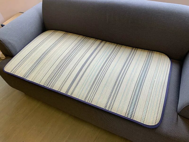 Коврик из лыка с синими полосами 55x110см, толщина 1.6см для татами, дивана, пола