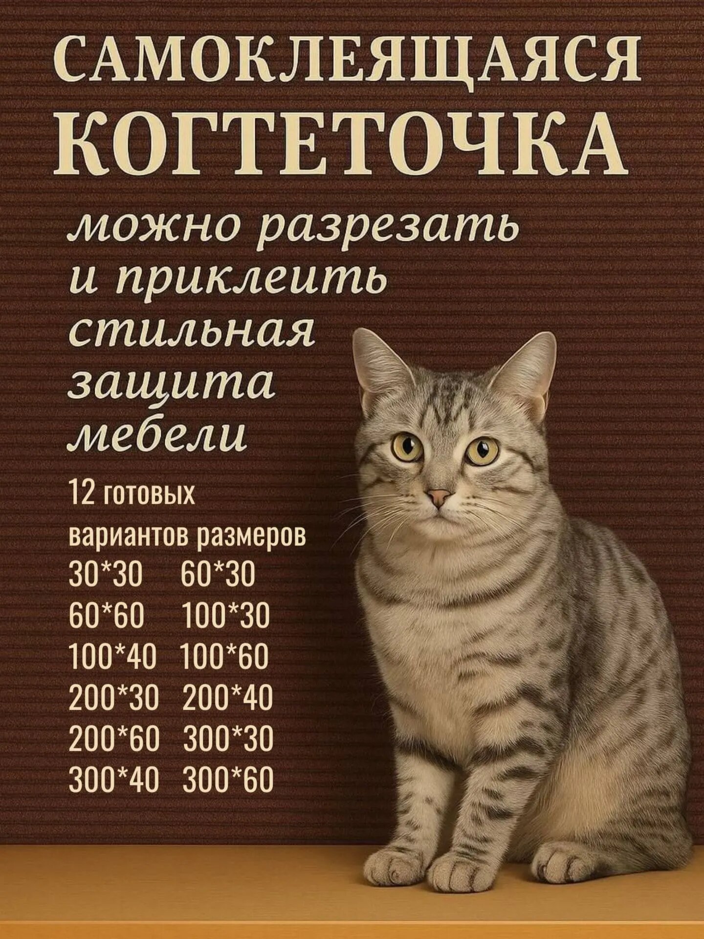 Когтеточка самоклеящаяся коричневая 300х40 см