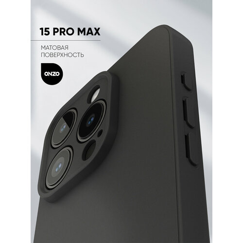 фото Матовый чехол на iphone 15 pro max / айфон 15 про макс бампер тонкий, черный onzo