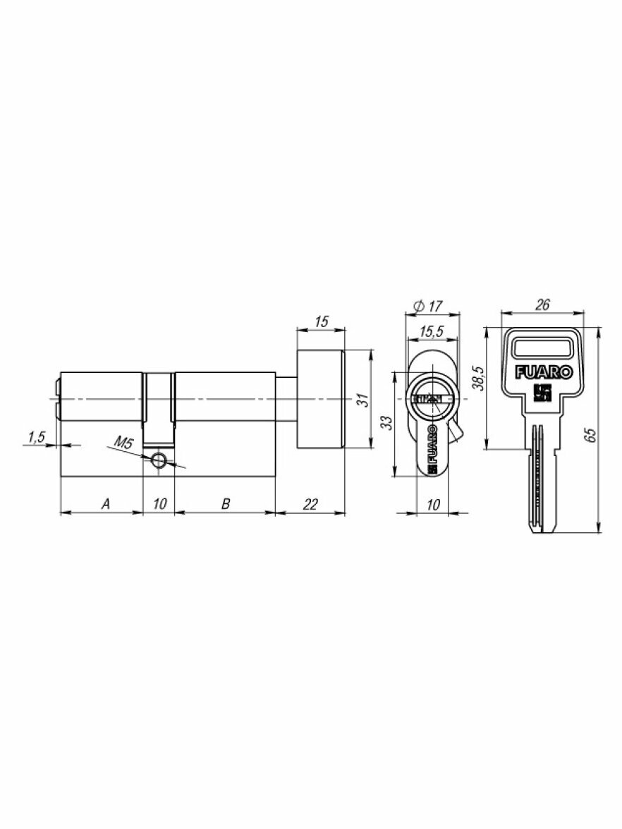 Цилиндровый механизм Fuaro (R602) R6002 Knob 90 (45+10+35) CP хром 5Key с вертушкой — фото 1