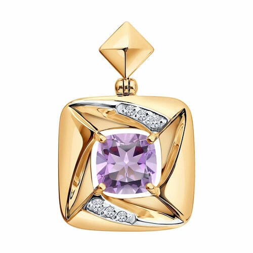 фото Подвеска diamant online, красное золото, 585 проба, фианит, аметист, размер 2.1 см., фиолетовый