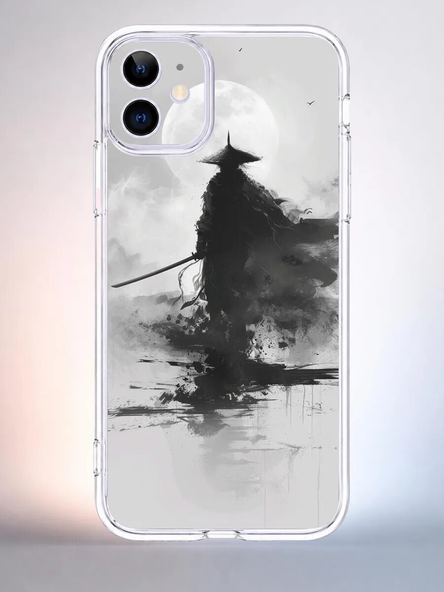 Чехол iPhone 11 самурай с мечом силиконовый прозрачный