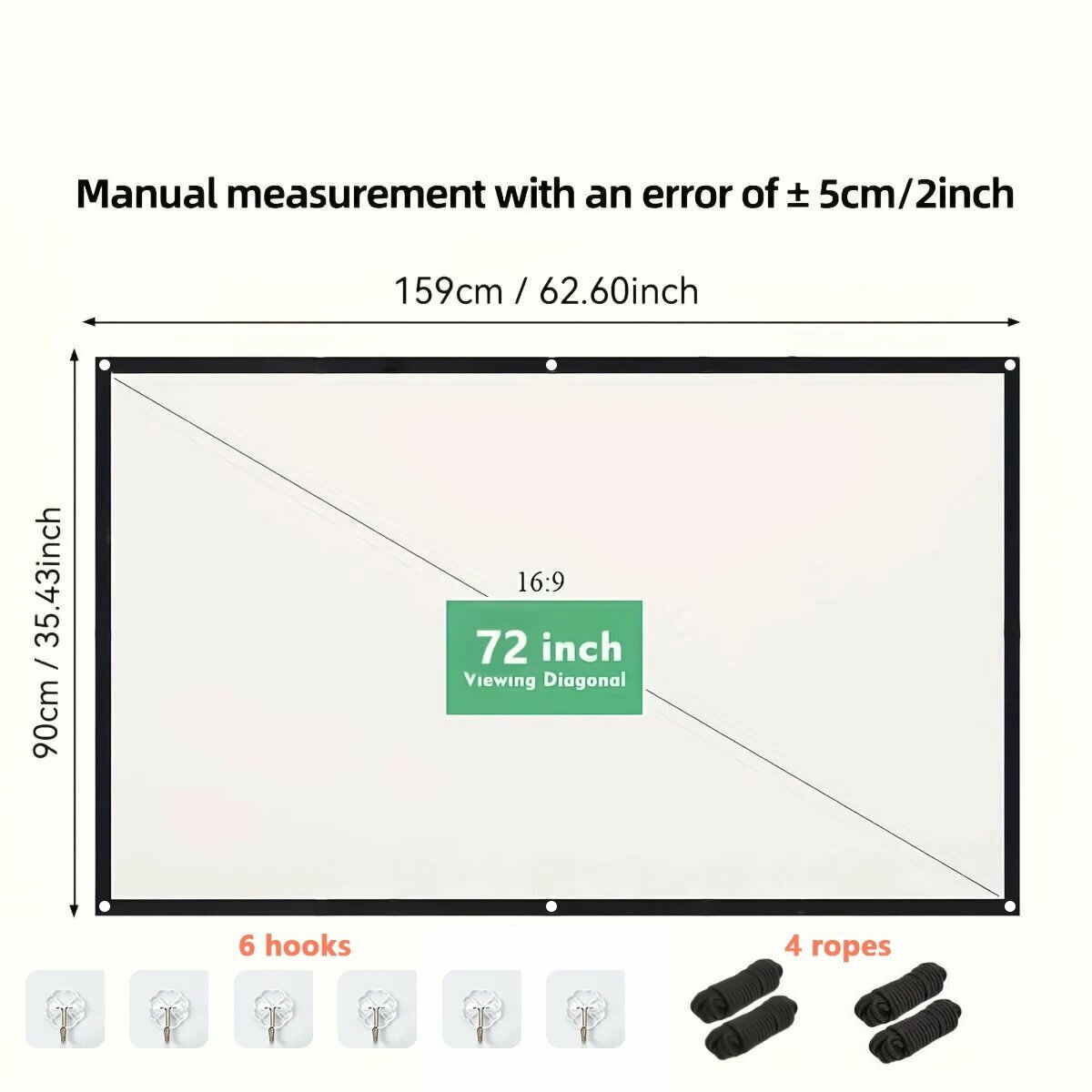 Проекционный экран 72 дюймов 16:9, 159x90 см
