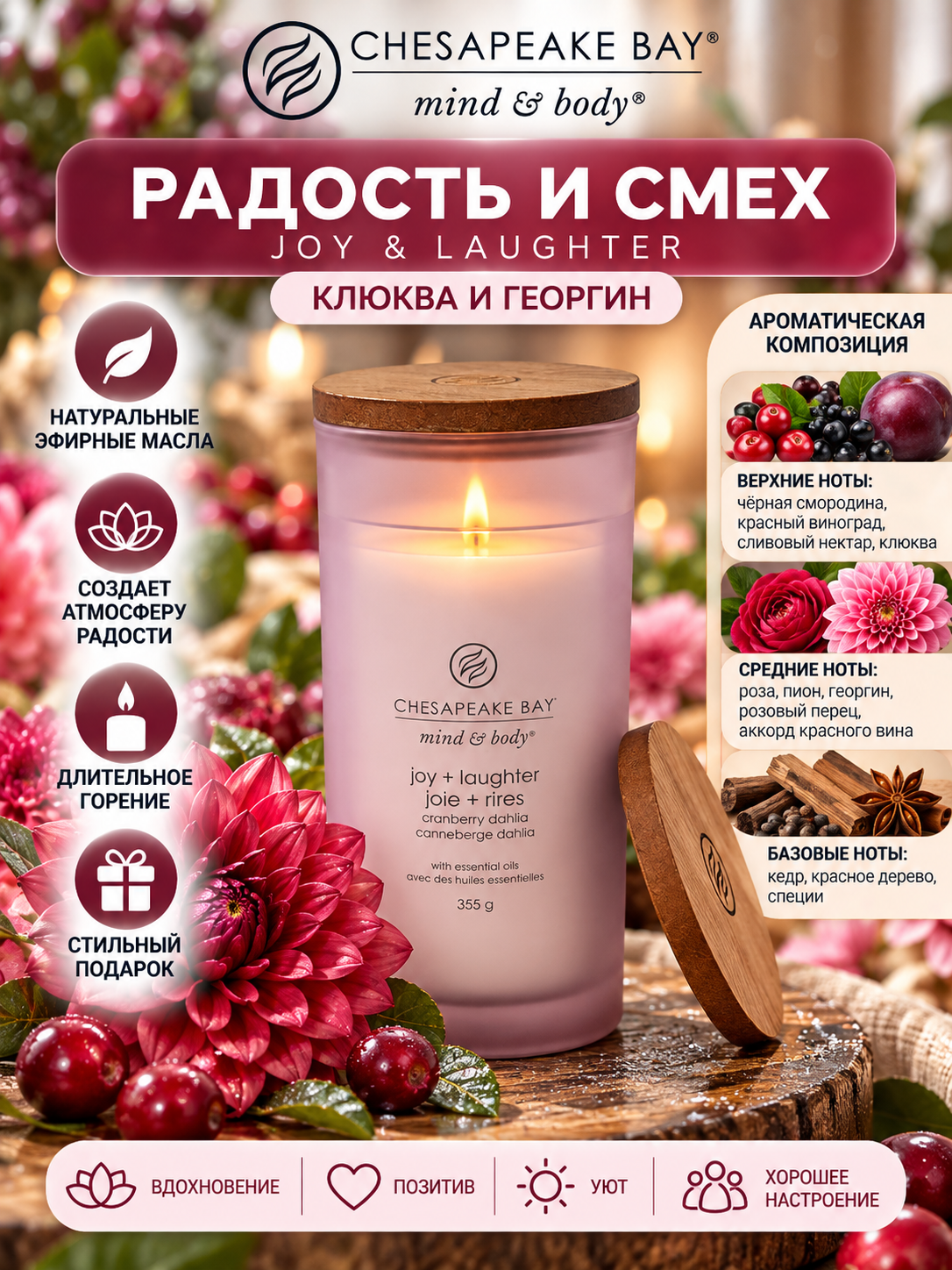 Chesapeake Bay Candle / Свеча большая Радость и смех (клюква и георгин) 355 гр.