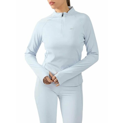 фото Лонгслив спортивный reebok running 1/4 zip w, размер xl, , голубой