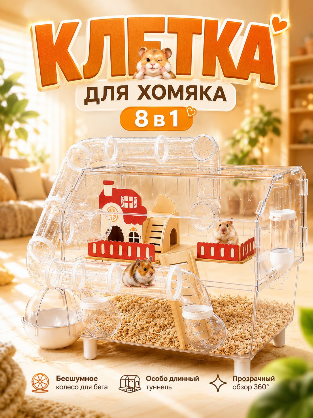 Клетка для хомяка джунгарского, мышей и мелких грызунов,450X330X300