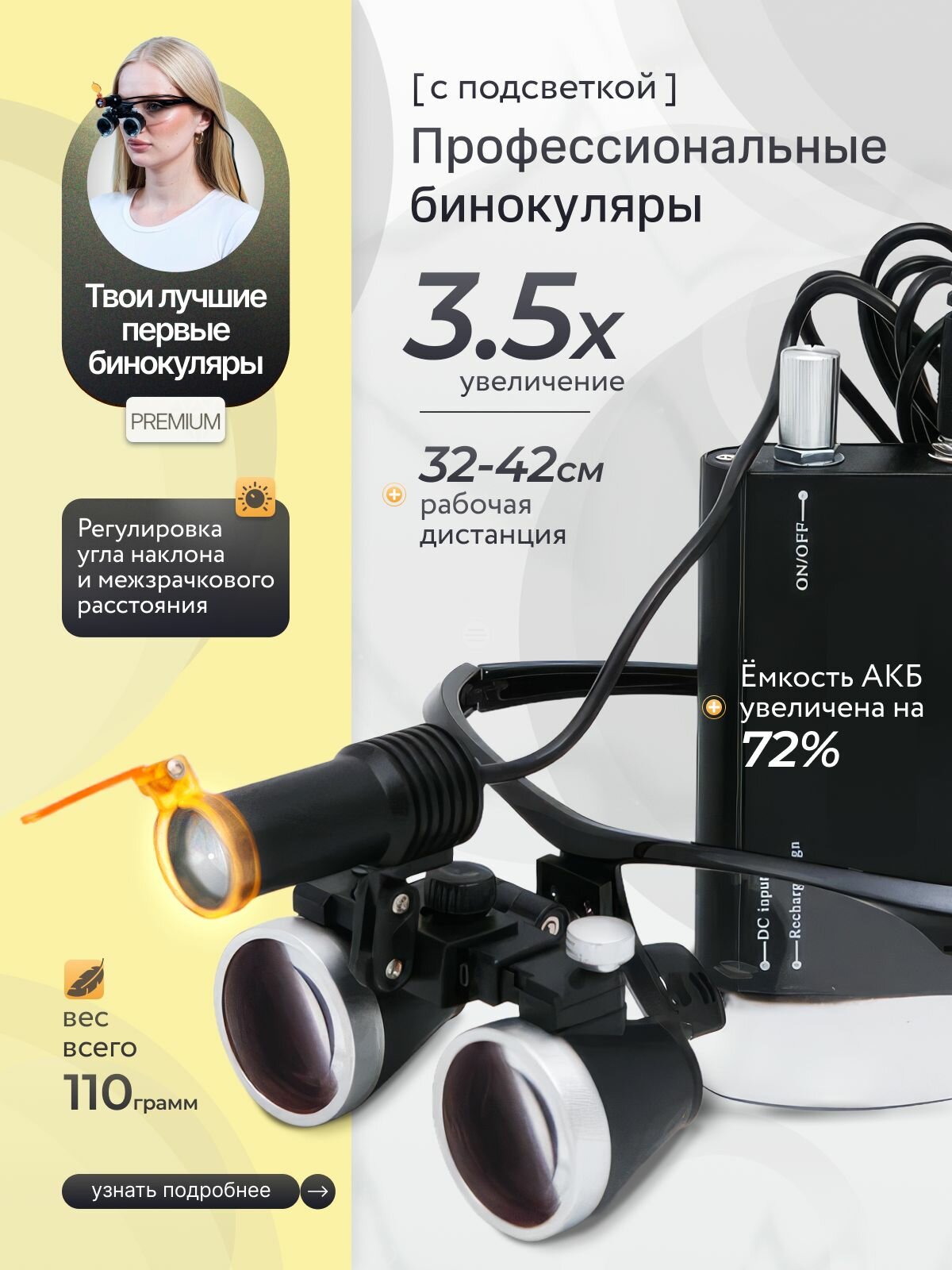 Бинокуляры стоматологические с подсветкой 3.5х