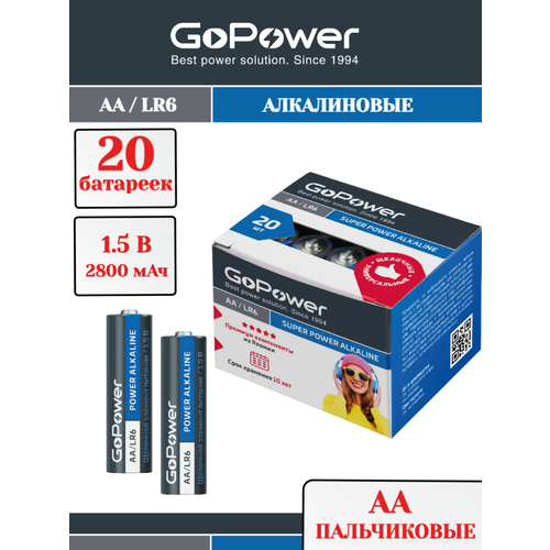 фото Батарейка gopower lr03 aaa box20 shrink 4 alkaline 1.5v - 20шт.