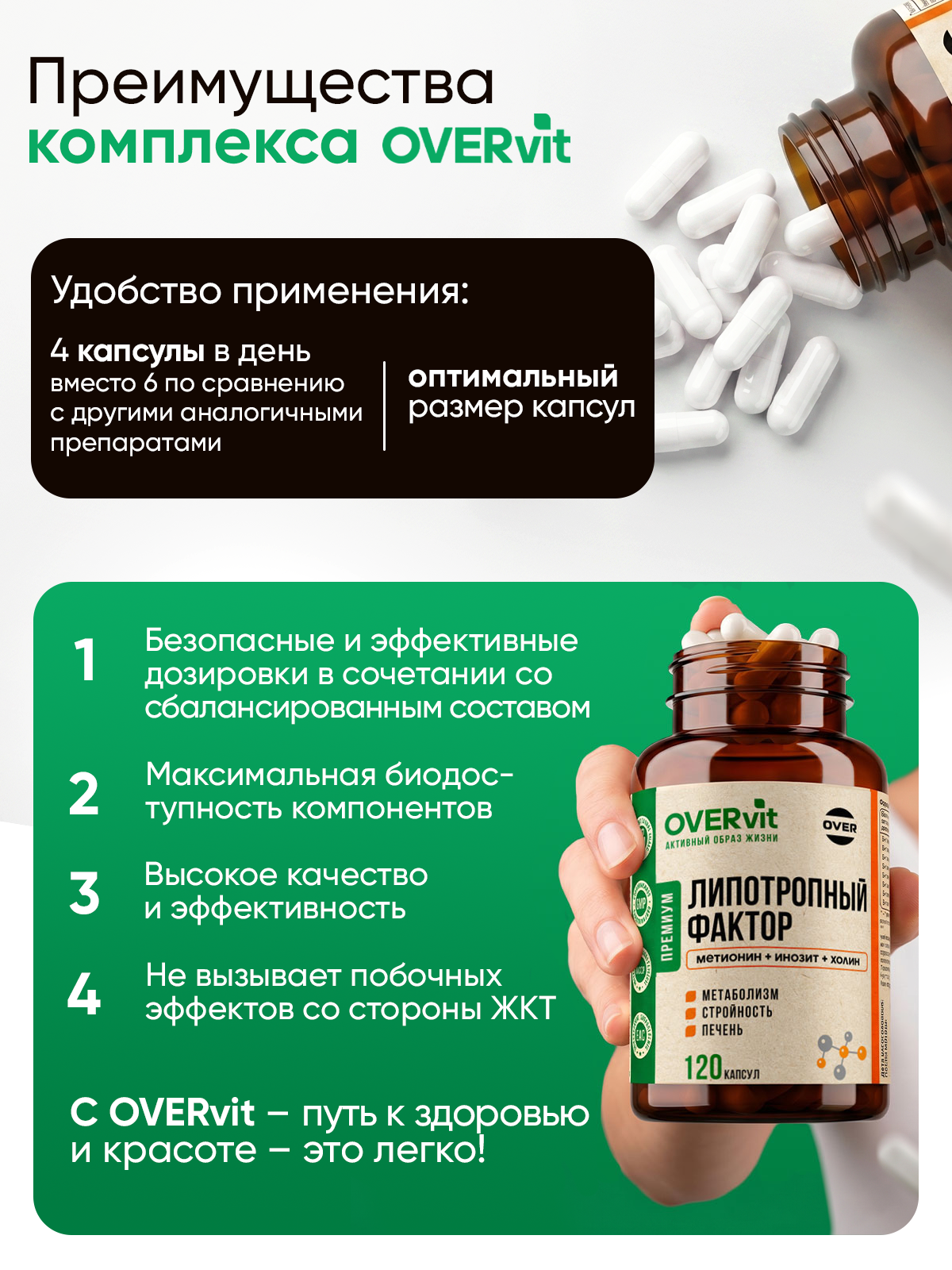 Липотропный фактор, жиросжигатель, для похудения, 120 капсул — фото 5