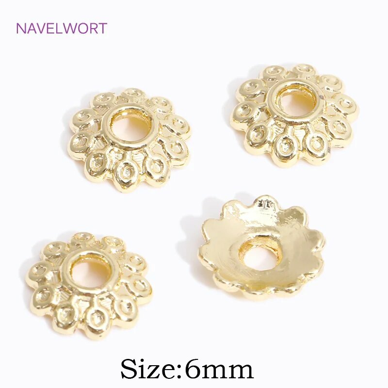 Латунные шапочки для бусин с золотым покрытием NAVELWORT, 20 шт. Белый, 14K Gold Plated