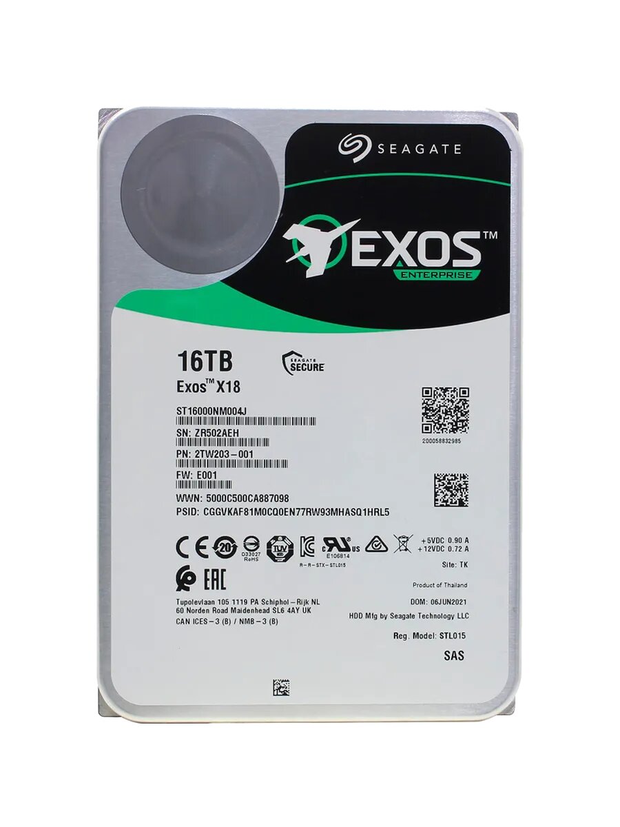 Жесткий диск 3.5' 16 TБ Exos X18, SAS, 7200 об/мин, 256 МБ