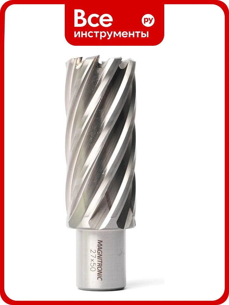 Сверло корончатое Magnitronic HSS DNHX40270 с быстрорежущей сталью и хвостовиком Weldon 19 для точного сверления