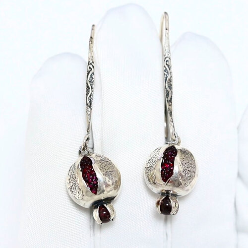 фото Серьги diamant online, серебро, 925 проба, родирование, гранат, длина 5 см, , красный