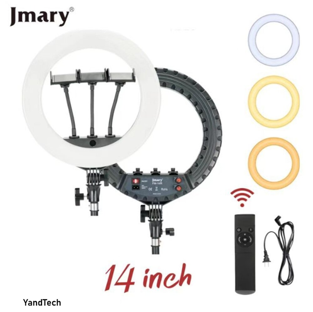 Кольцевая лампа Jmary FM-14B 14 дюймов с пультом и держателями для смартфона, для фото и видео