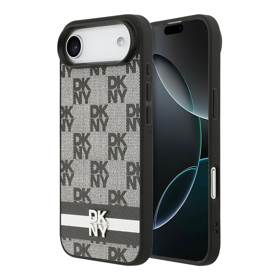 DKNY чехол для iPhone Air, PU кожа Checkered Printed stripes Metal logo, черный