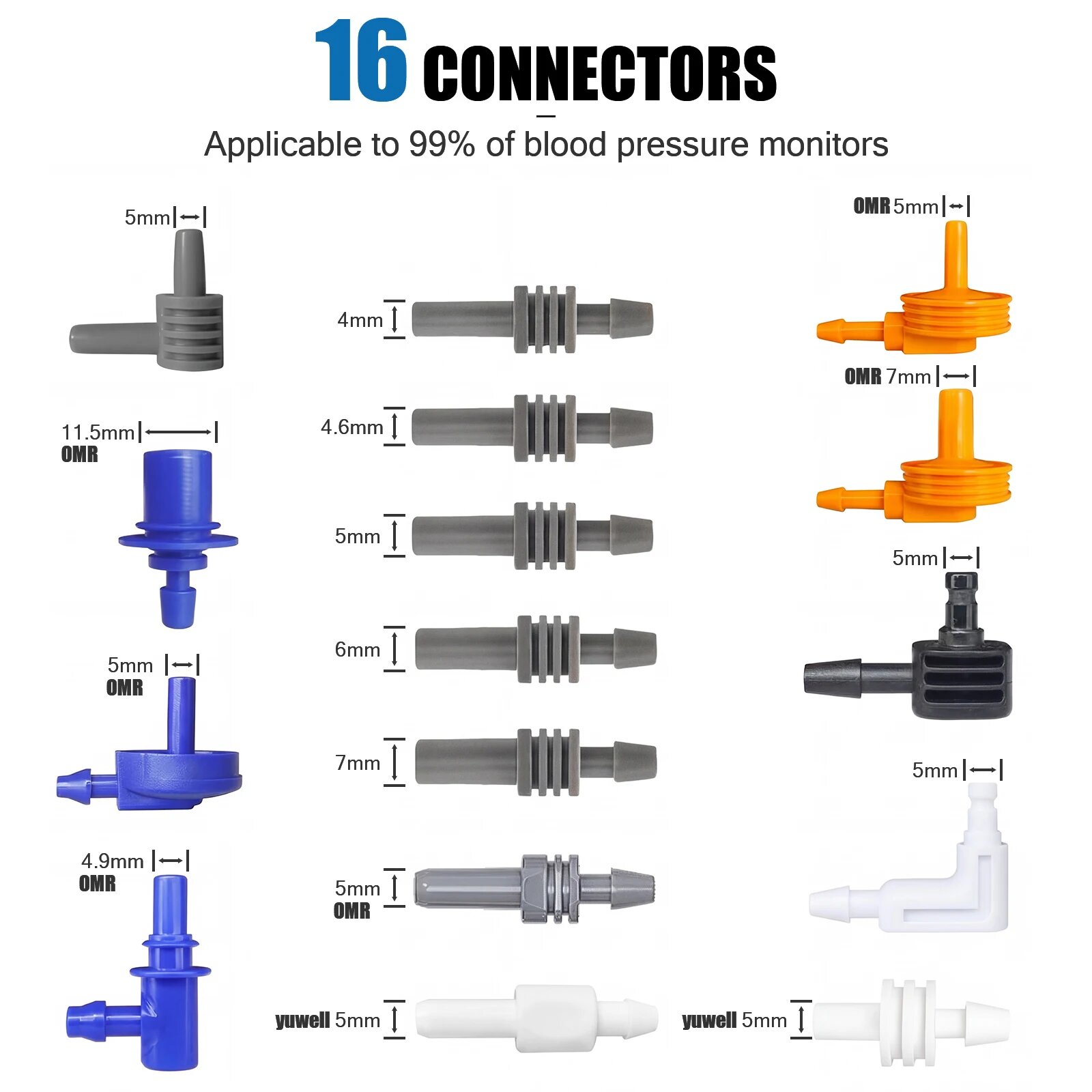 16 шт. коннекторы для тонометров, Цвет: 16pcs connector