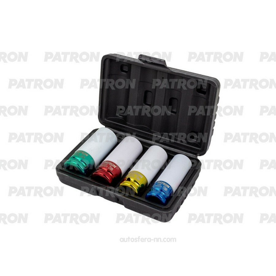 PATRON P4046 Набор головок ударных глубоких тонкостенных, для литых дисков 4 пр: 1/2 inch, 6гр, 17, 19, 21, 22 мм, в защитном кожухе