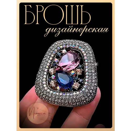 фото Брошь nionica, стразы, кристалл, стекло, 1 шт., малиновый