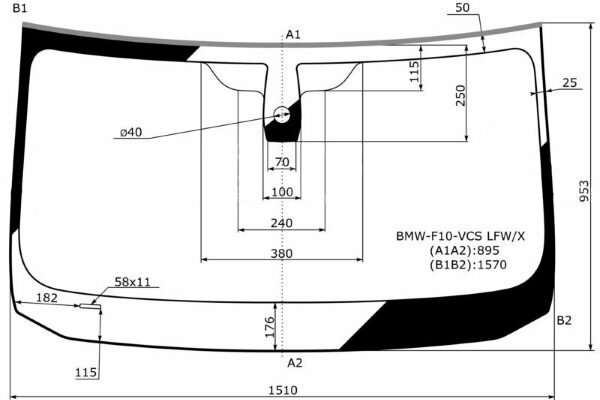 Автостекло WS2459GSM на BMW 5 (F10) 4D SED, унив.