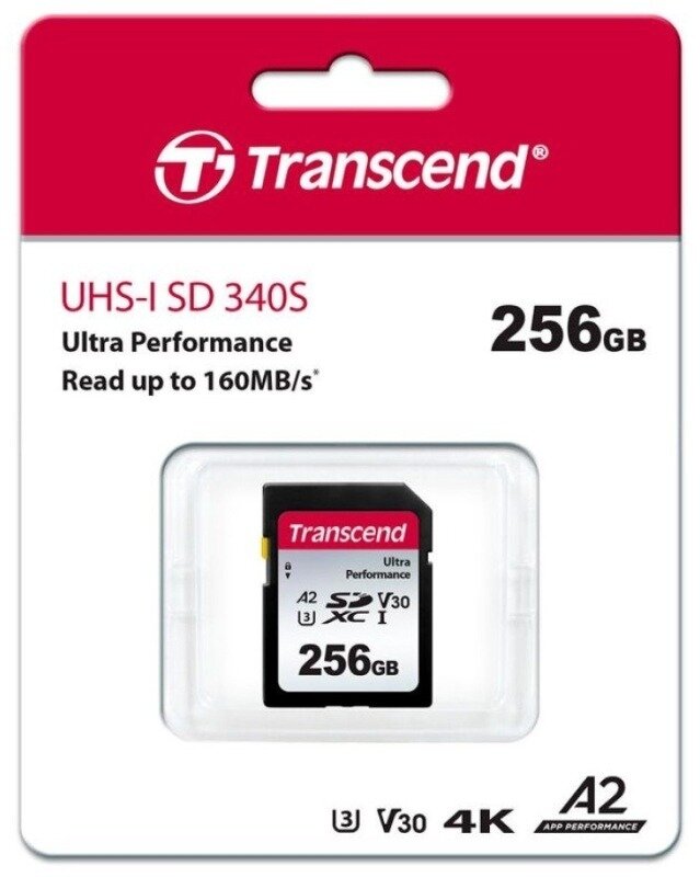 Флеш карта SDXC Transcend 340S, 256 Гб, UHS-I Class U3 V30 A2 (TS256GSDC340S)