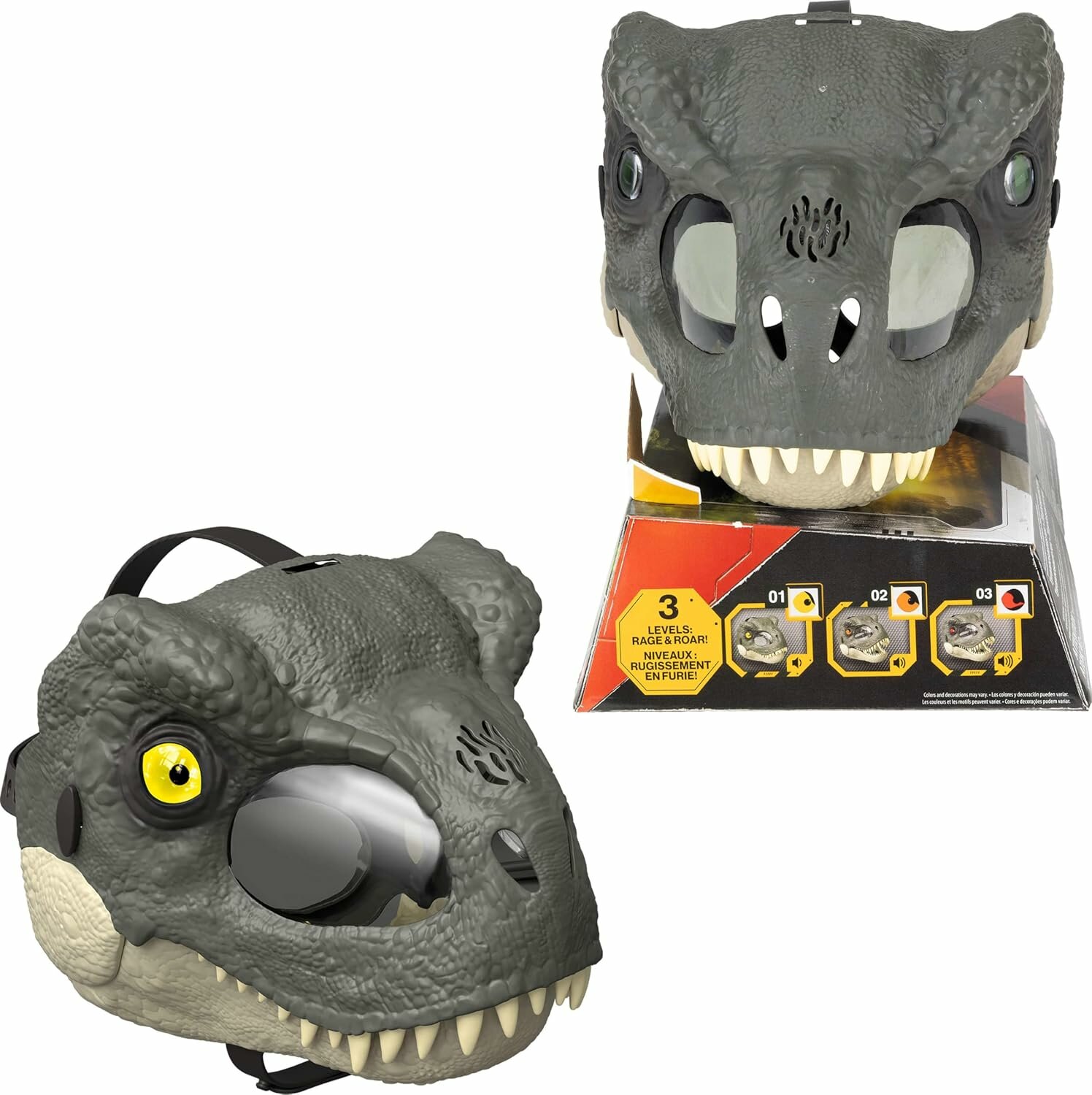 Mattel Jurassic World Rebirth T-Rex Rage N Roar Mask — маска с LED глазами и звуками (3 уровня “агрессии”)