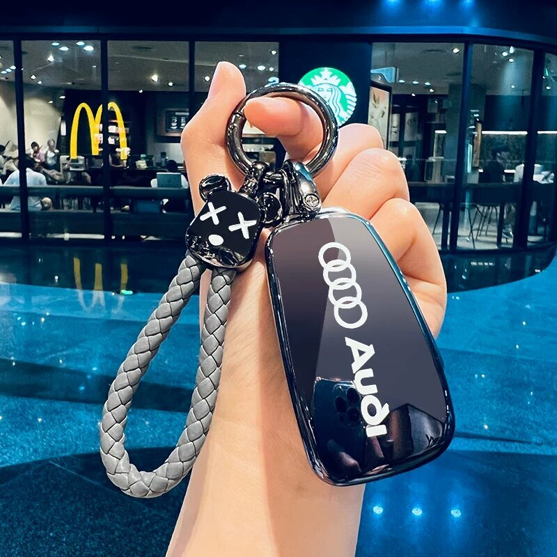 Универсальный чехол для ключа Audi с медвежьим брелоком в сером градиенте, стиль A
