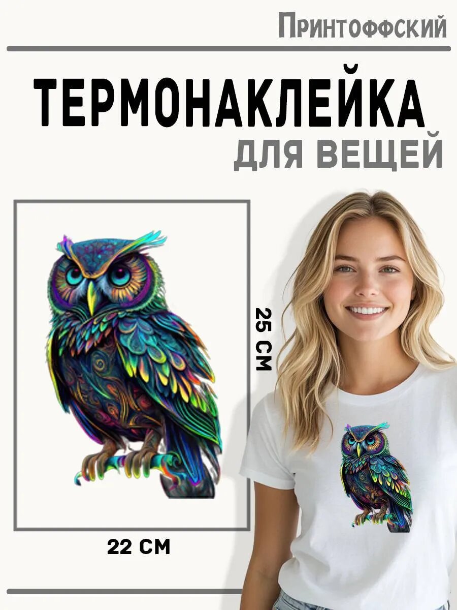 Термонаклейка для одежды и аксессуаров DTF-печать Сова — фото 1