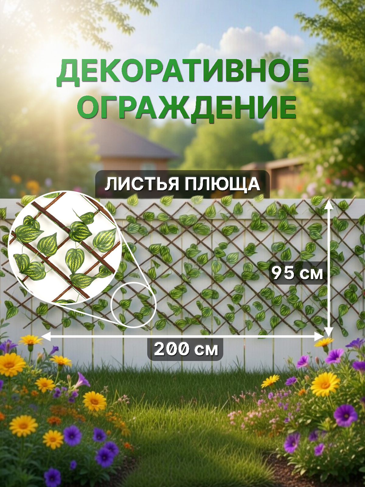 Забор садовый декоративный "Листья плюща" (ширина 2 м, высота 95 см)