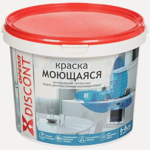 Изображение товара Краска водно-дисперсионная Ореол Дисконт полиакриловая белая матовая 13 кг для внутренних работ моющаяся влагостойкая