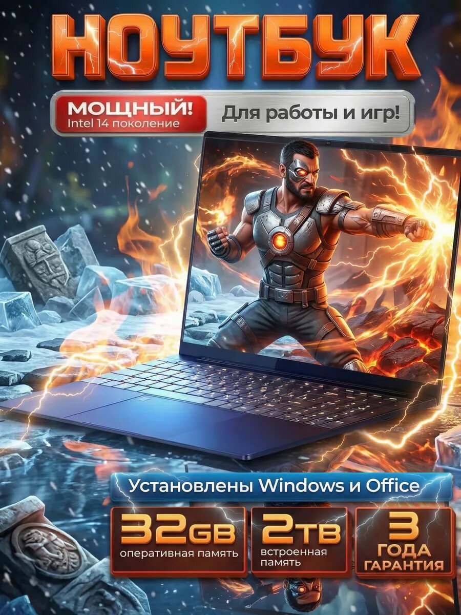 Ноутбук Intel Core i7-14700HX, 32GB RAM, 2048GB SSD, 2026 + Windows, Office