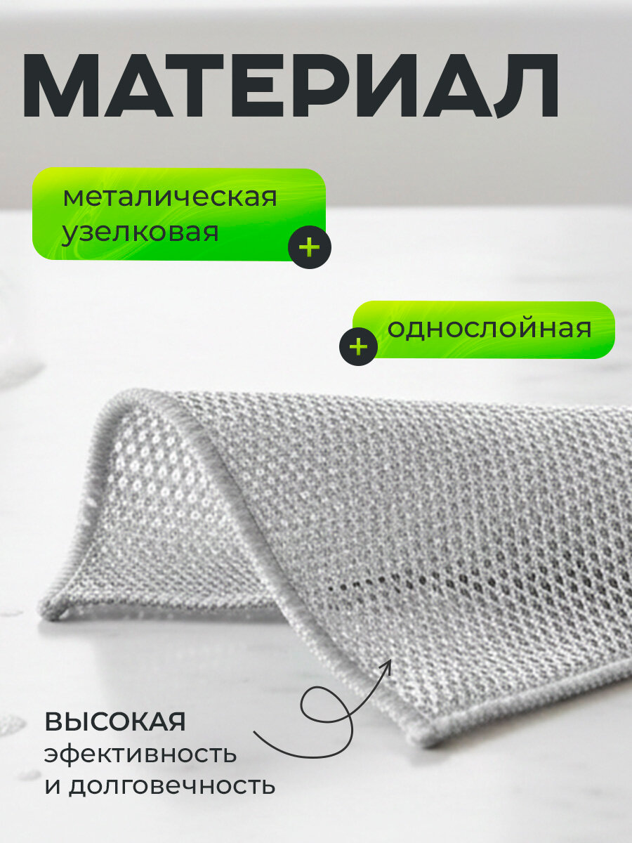 Салфетки для мытья посуды металлические 5 шт, однослойные, 19×19 см — фото 1