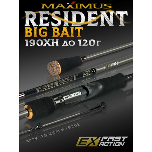 фото Спиннинг maximus resident bb 190xh 1,9m max 120 грамм, для рыбалки, на щуку, штекерный, для твичинга, для джига