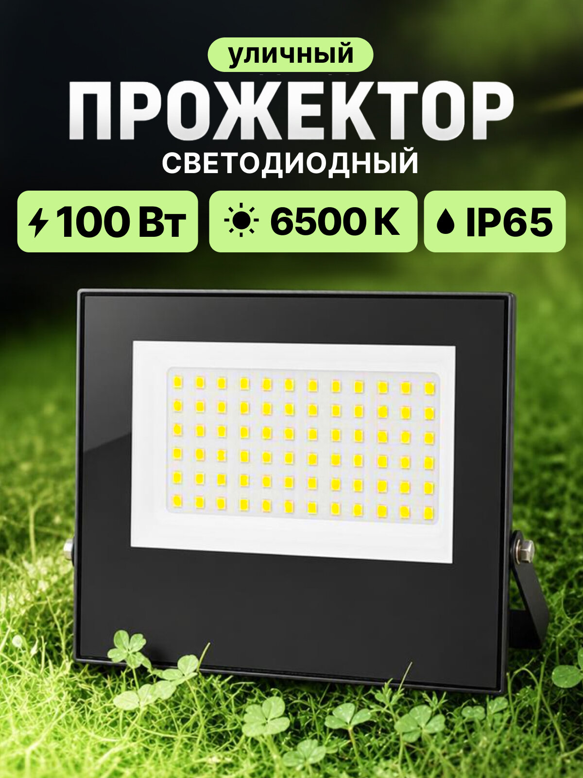 Прожектор светодиодный уличный, 100Вт, холодный свет 6500К, IP65