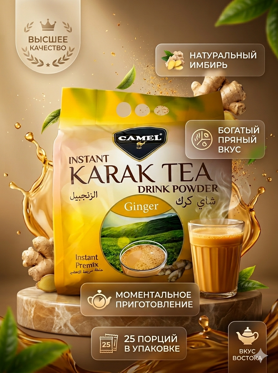 Чайный напиток Camel Karak, растворимый, имбирь, 25 пакетиков