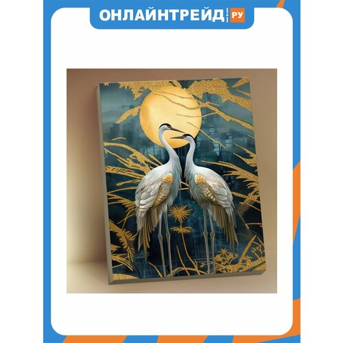 фото Картина по номерам с поталью флюид hr0733 японские журавли в полнолуние 40х50 см