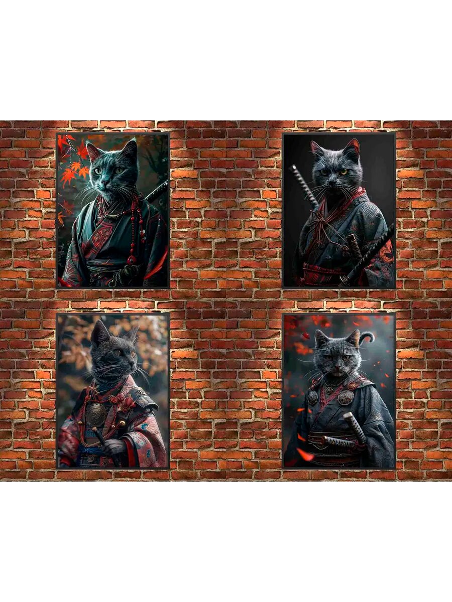 Корат Кот-самурай, н2, 4 Плаката А3, 30х42 см