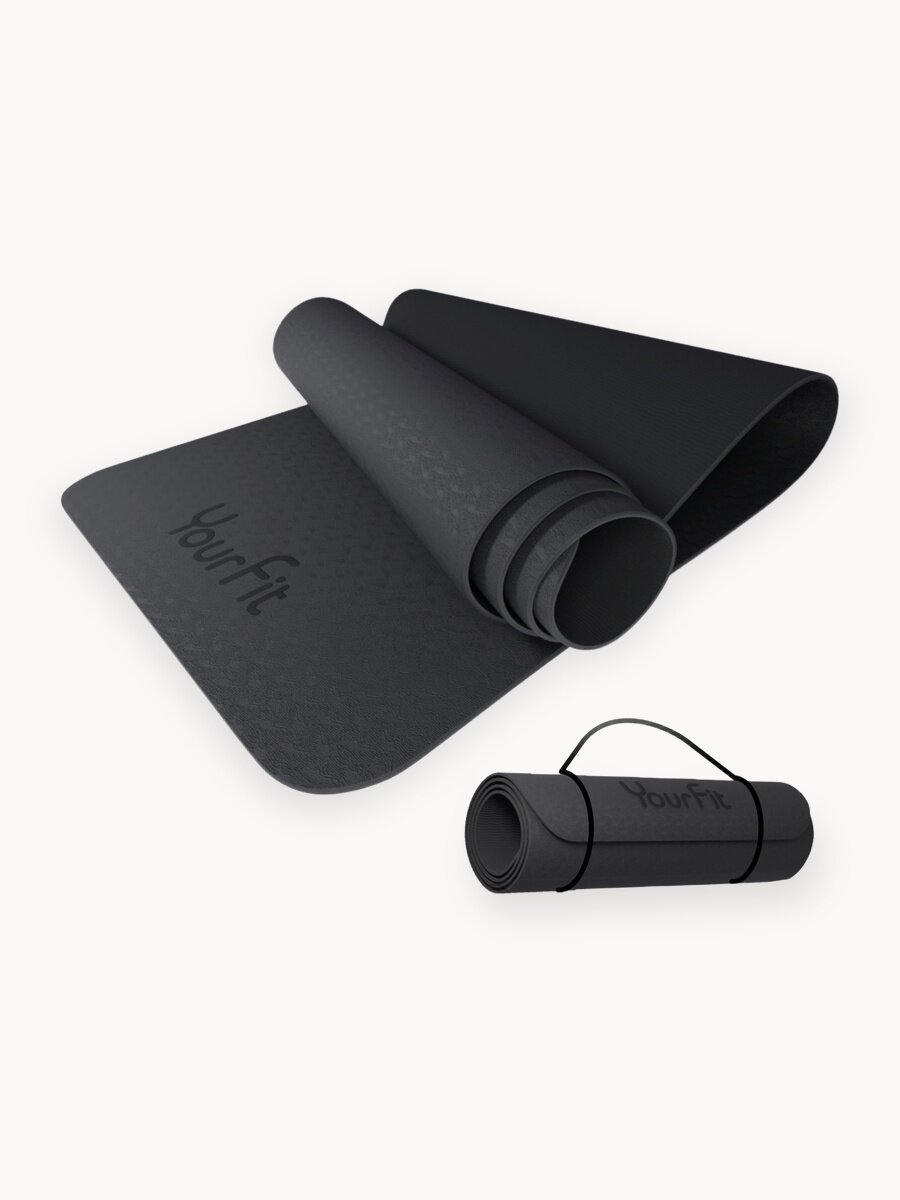 Коврик для фитнеса и йоги Yourfit, черный, 183 х 61 см