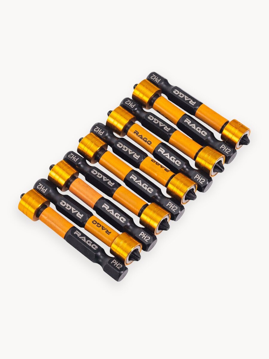 Набор бит магнитных S2 PH2x50 мм 10 шт с ограничителем для гипсокартона и ДСП RAGE by VIRA сталь S2 для шуруповерта
